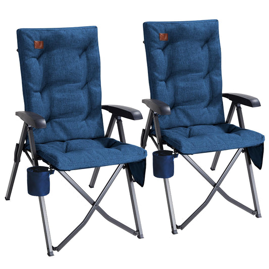 EVER ADVANCED Folding Camping Chair with 4-Position Adjustable Backrest, up to 150 KG Capacity. Padded with 6cm thickness, featuring a side pocket and cup holder. High backrest for camping, garden, or balcony use.
