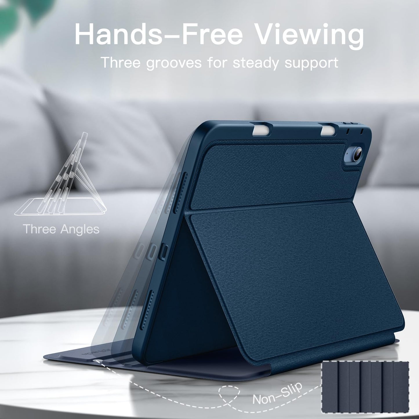 JETech case for iPad (A16) 11th/10th Generation (2025/2022) with pencil holder, thin folio stand tablet cover, multi-angle viewing (navy)