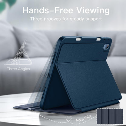JETech case for iPad (A16) 11th/10th Generation (2025/2022) with pencil holder, thin folio stand tablet cover, multi-angle viewing (navy)