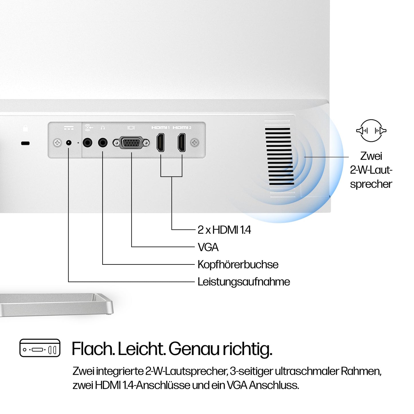 HP Series 5 527sa FHD IPS monitor with speakers | 27" | 100Hz | 1500:1 contrast | 99% sRGB | Dual HDMI 1.4 | VGA | audio input/output | anti-glare | adjustable | sustainable | white