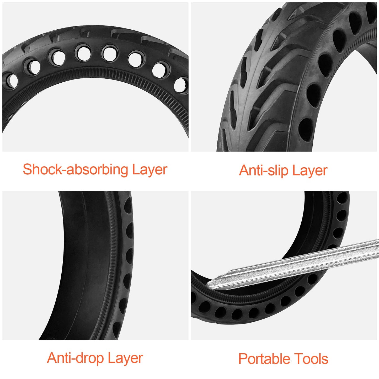 Lectorias 2 Pack Scooter Tires 8.5 Inch, Electric Scooter Durable Anti-Slip Tire Black, Thickened Tire with Metal Spudger, Scooter Front Rear Tire Replacement Wheels Rubber Tires for M365