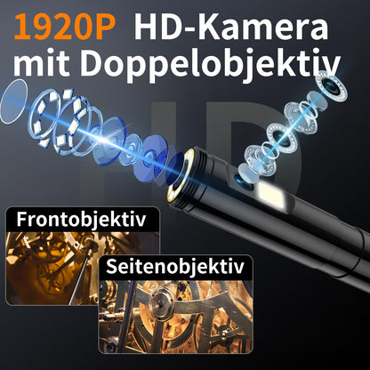 Endoscope camera with light, Ennovor 1920P HD dual lens endoscope camera, 5.0 inch IPS endoscope camera for mobile phone, IP67 waterproof 8mm endoscope camera with 8+1 adjustable LED lights-5m