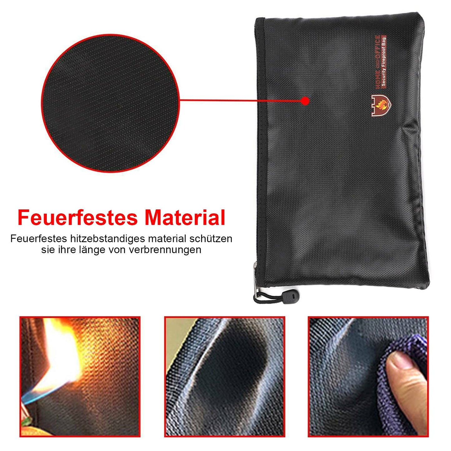 2 pieces Fireproof Document Bag 34x25cm, Waterproof Fire Resistant Safe Bag, Fireproof Money Storage, Large Capacity File Bag for Documents/Money/Passport/Bank Files and Cash