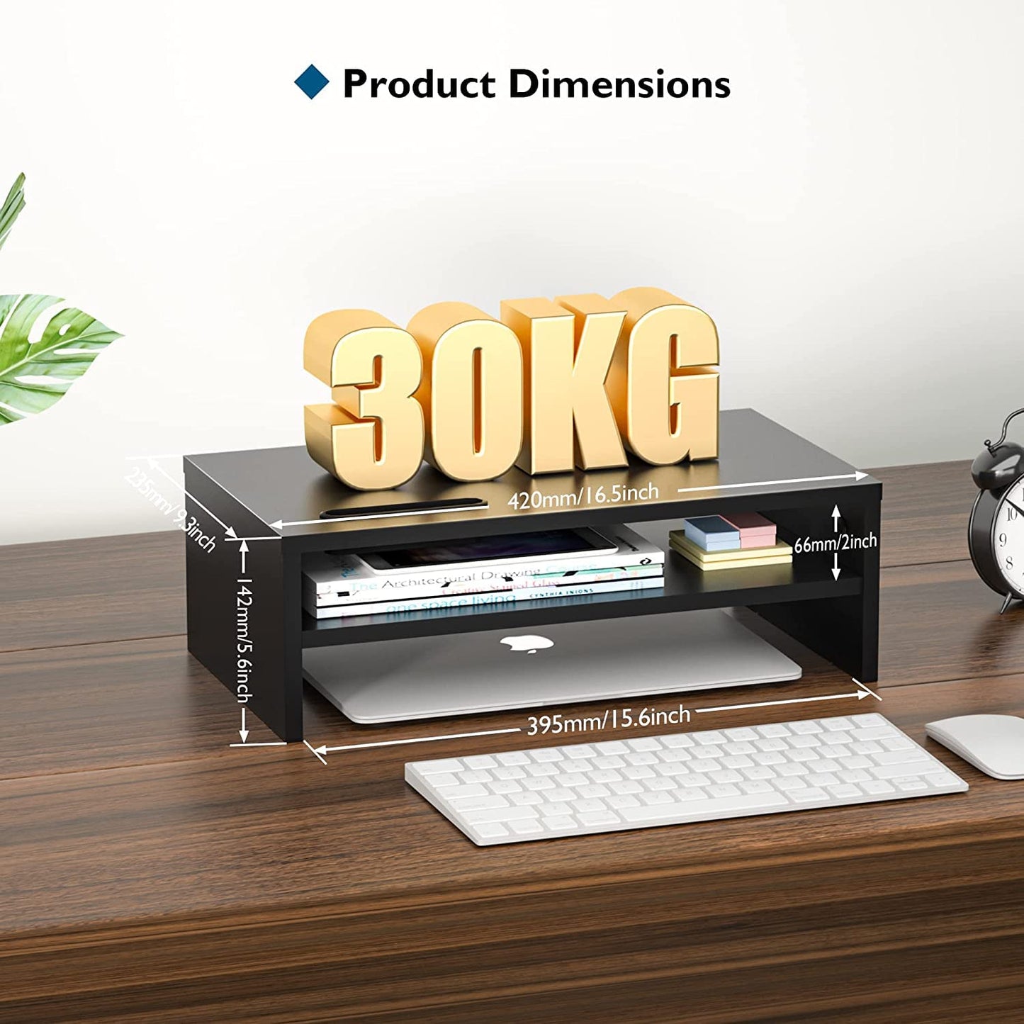 BONTEC Monitor Stand, Desktop Screen Stand, PC Screen Stand with Phone Holder, Ergonomic Laptop Printer Stand with Cable Management for Laptop, Computer, Notebook, iMac, PC, 42CM, Black