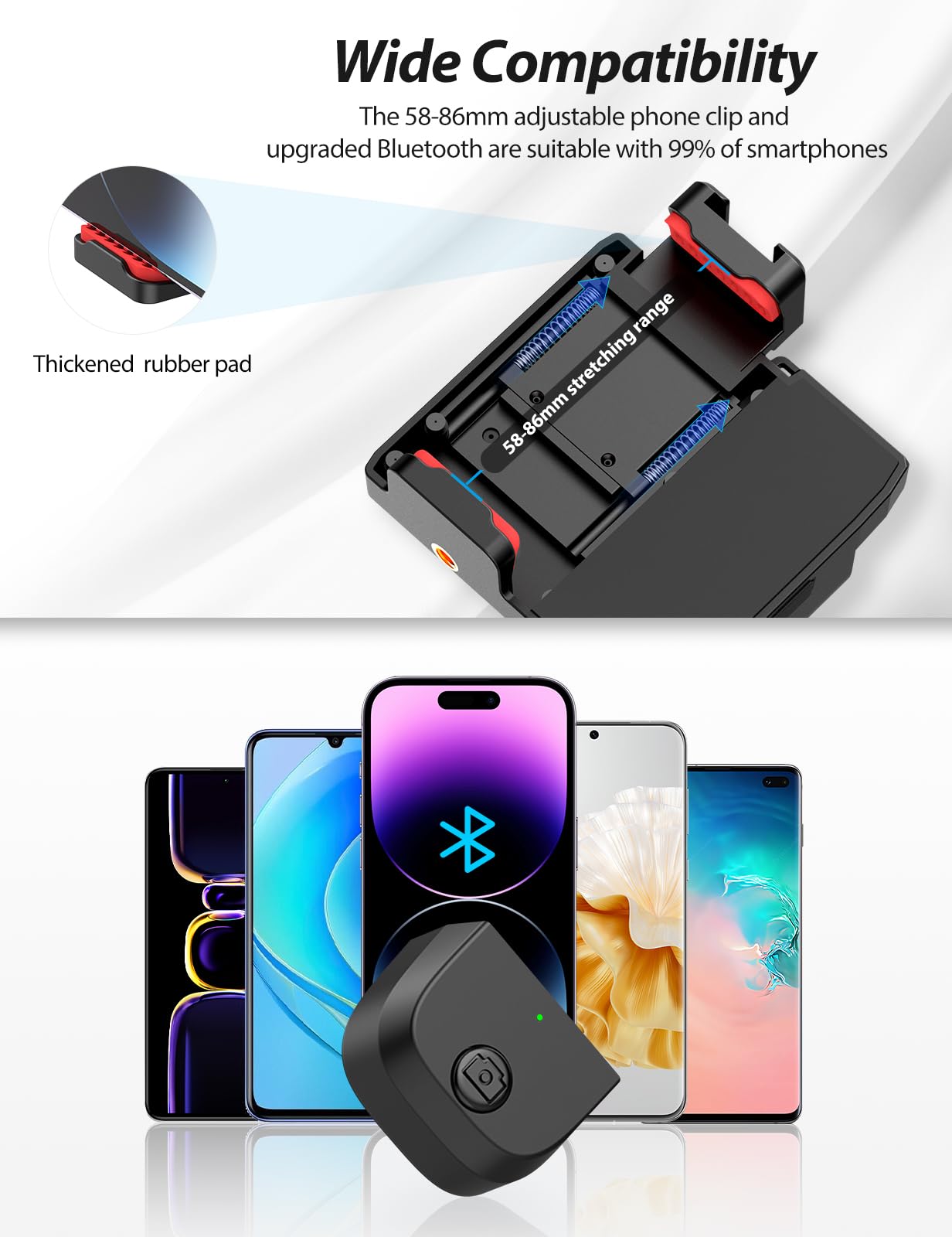 ULANZI CG02 Smartphone Handle Grip, phone cap grip with fill light, 3 levels adjustable, smartphone grip with remote control, cold shoe, fill light for selfies, TIKTOK, VLOG, handle grip for iPhone, Android