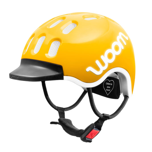 woom Kids Helmet, bike helmet for children, with visor, for boys and girls, 46-50 cm, size XS, adjustable, impact protection, Yellow (Sunny Yellow)