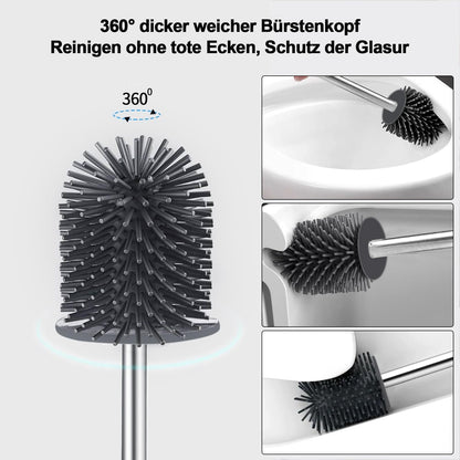 Glowbal Toilet Brush - Set of 2 silicone toilet brushes with holder for bathroom or guest bathroom, can be mounted on wall or stand, black