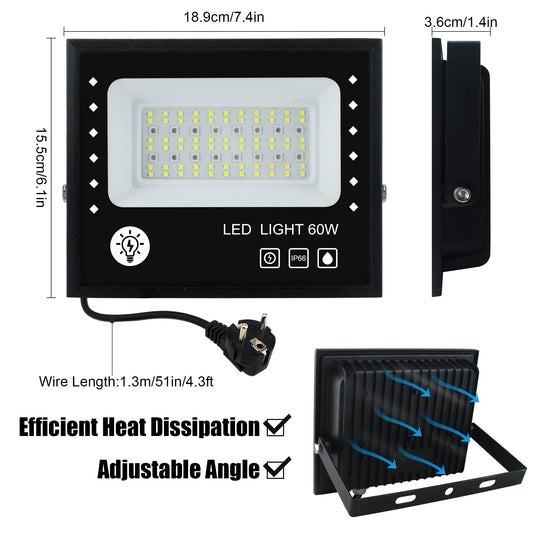 BOSITE 2 Pack RGB Floodlights 60W, Dimmable RGB LED Floodlight, Colorful LED Spotlight, IP66 Waterproof, 6500k White Light, Timer, RGBW Color Changing Floodlight for Club Home Party Tree Stage Lights Christmas