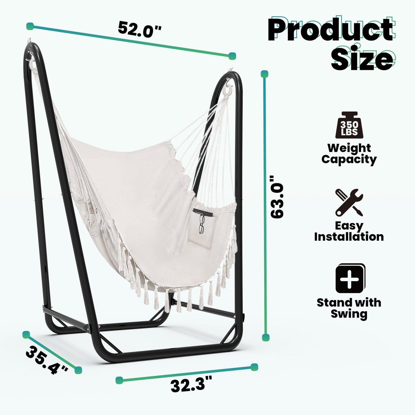 Hanging chair with stand. Maximum load 160KG. Sturdy hanging swing with stand for indoor and outdoor use. Stable, hanging chair with stand for outdoor use.