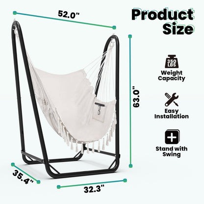 Hanging chair with stand. Maximum load 160KG. Sturdy hanging swing with stand for indoor and outdoor use. Stable, hanging chair with stand for outdoor use.