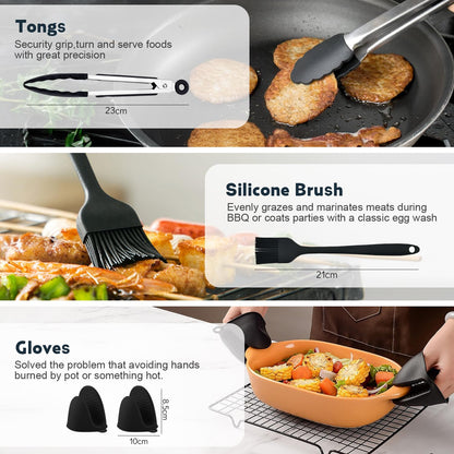 Hot Air Fryer Accessories 19-23cm, Square Airfryer Accessories for Ninja, Philips, COSORI, Russell Hobbs, Tefal, Cecotec 4.5L-8L, With Grill Rack Silicone Mold Airfryer Parchment Paper