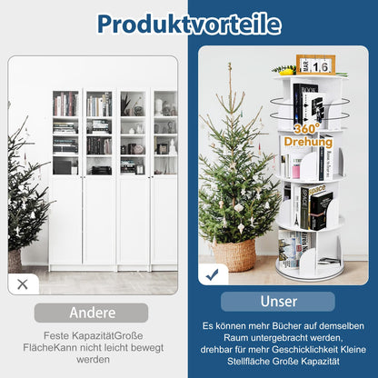 YGYQZ Rotary Bookshelf for Home with High-Density Tall Bookcase. Modern 360° Rotating Storage Display Rack with Baffle for Bedroom, Living Room, Study, or Office. White, 4 Tier Floor Standing Shelves.