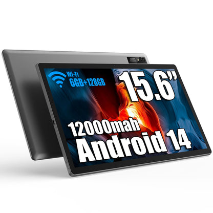 azamp 15.6-inch Android 14 tablet, MES-B3 Large tablet with IPS display, Helio G99 Octa-Core, 6GB RAM+128GB ROM (expandable to 1TB), 12000mAh battery, BT5.0, 2.4G/5G WiFi, 32MP camera.