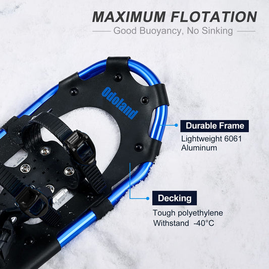 Odoland snowshoes with climbing aid Allround 4 IN 1 for women and men with hiking poles, waterproof gaiters and carrying bag, from shoe size 30 INCH Blue
