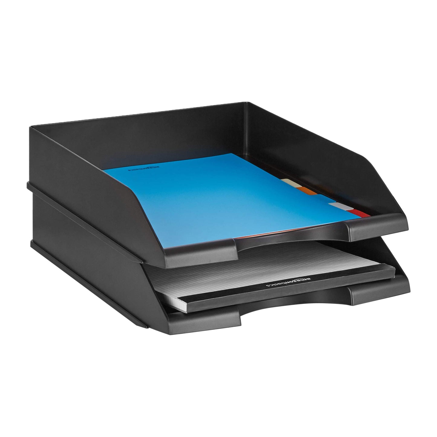 Amazon Basics 2-Pack Stackable Black Letter Trays & Stapler with 1,000 Staples, Black