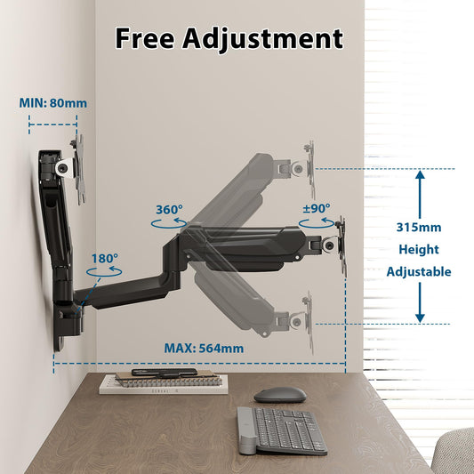 BONTEC Dual Monitor Wall Mount for 13-32 inch Screens, Height Adjustable, Swivel & Tilt, VESA 75x75/100x100, Up to 9 kg per Arm, Monitor Bracket for Office & Gaming, Gaming Accessory