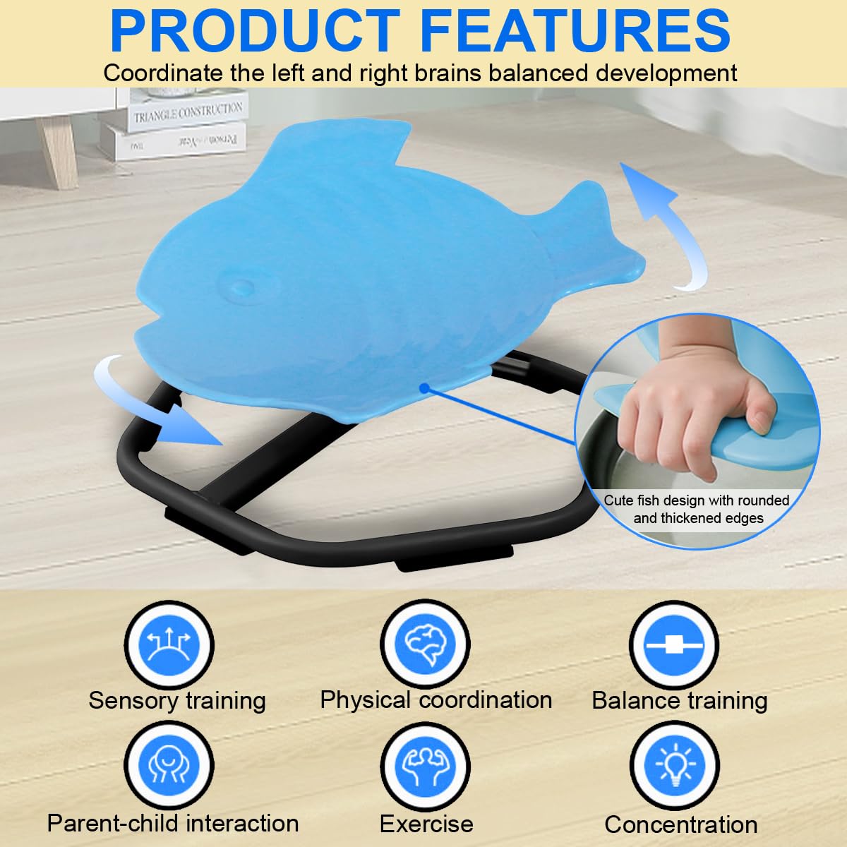 E-Solem Carousel Kids Balance Toy, Sensory Toy Swivel Chair for Kids, Balance Physiotherapy Equipment, Training Body Coordination, Science Balance Toy (Blue)