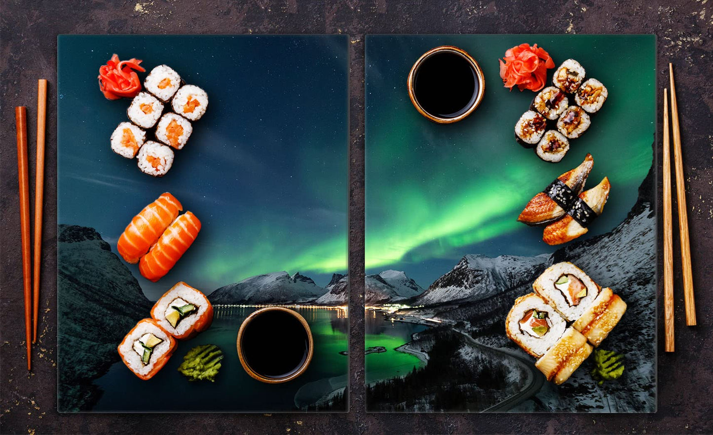 Hob covers set 2x40x52 cm ceramic hob cover glass splash guard cover glass plate hob ceramic cover decoration, Northern Lights mountains