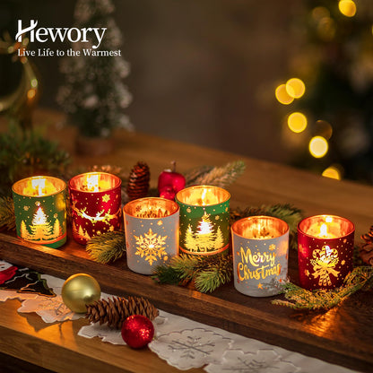 Tealight holder Christmas lantern Christmas decoration table: Hewory 6-piece set tea light glasses Christmas deco candle holder for table decoration Christmas party decoration red green white