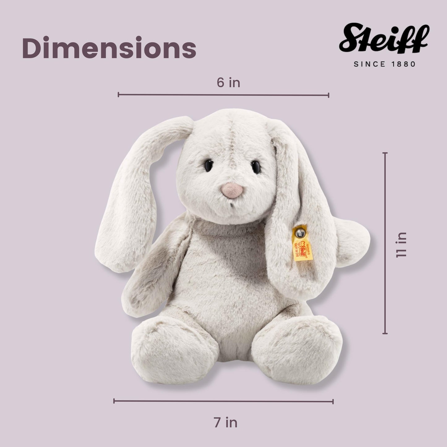 Steiff Hoppie Hare with Floppy Ears 28 cm light grey, plush toy, Soft Cuddly Friends, fluffy stuffed animal for cuddling and playing, cuddly toy for girls and boys, machine washable