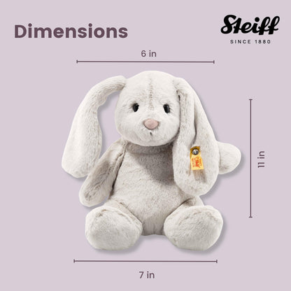 Steiff Hoppie Hare with Floppy Ears 28 cm light grey, plush toy, Soft Cuddly Friends, fluffy stuffed animal for cuddling and playing, cuddly toy for girls and boys, machine washable