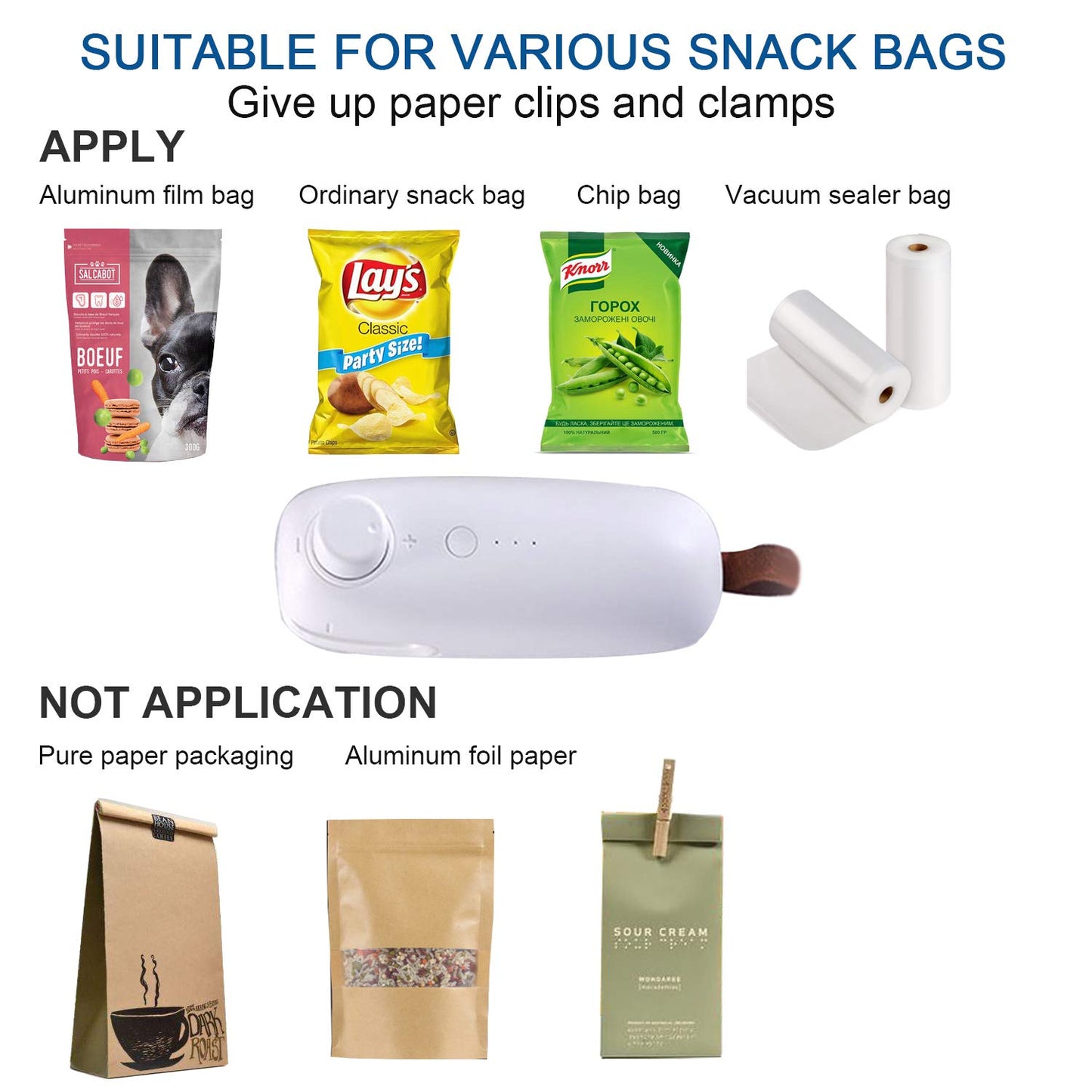 WELUV Mini foil sealer with cutter USB bag sealer High safety charging 2in1 handheld foil sealer Handy bag sealer Bags wood chips plastic bags