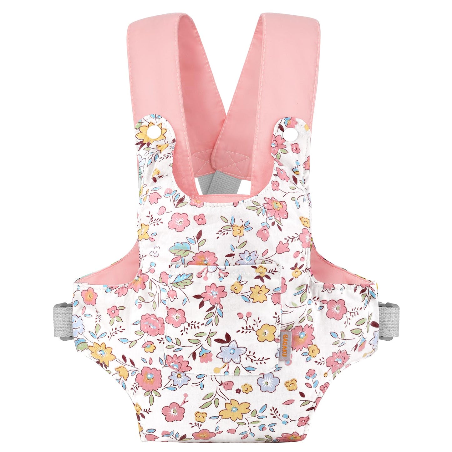 GAGAKU doll carrier for kids, adjustable straps, pink (peach blossom) - doll accessory for carrying dolls on belly.