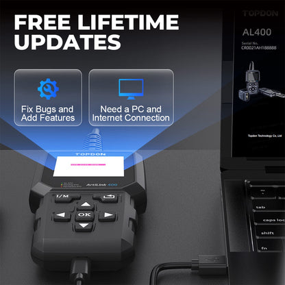 TOPDON OBD2 diagnostic tool, AL400 car code reader OBD-II diagnostic tools with 10 OBD2 functions for all vehicles compatible with OBDII EOBD CAN protocol, PC update, AL400
