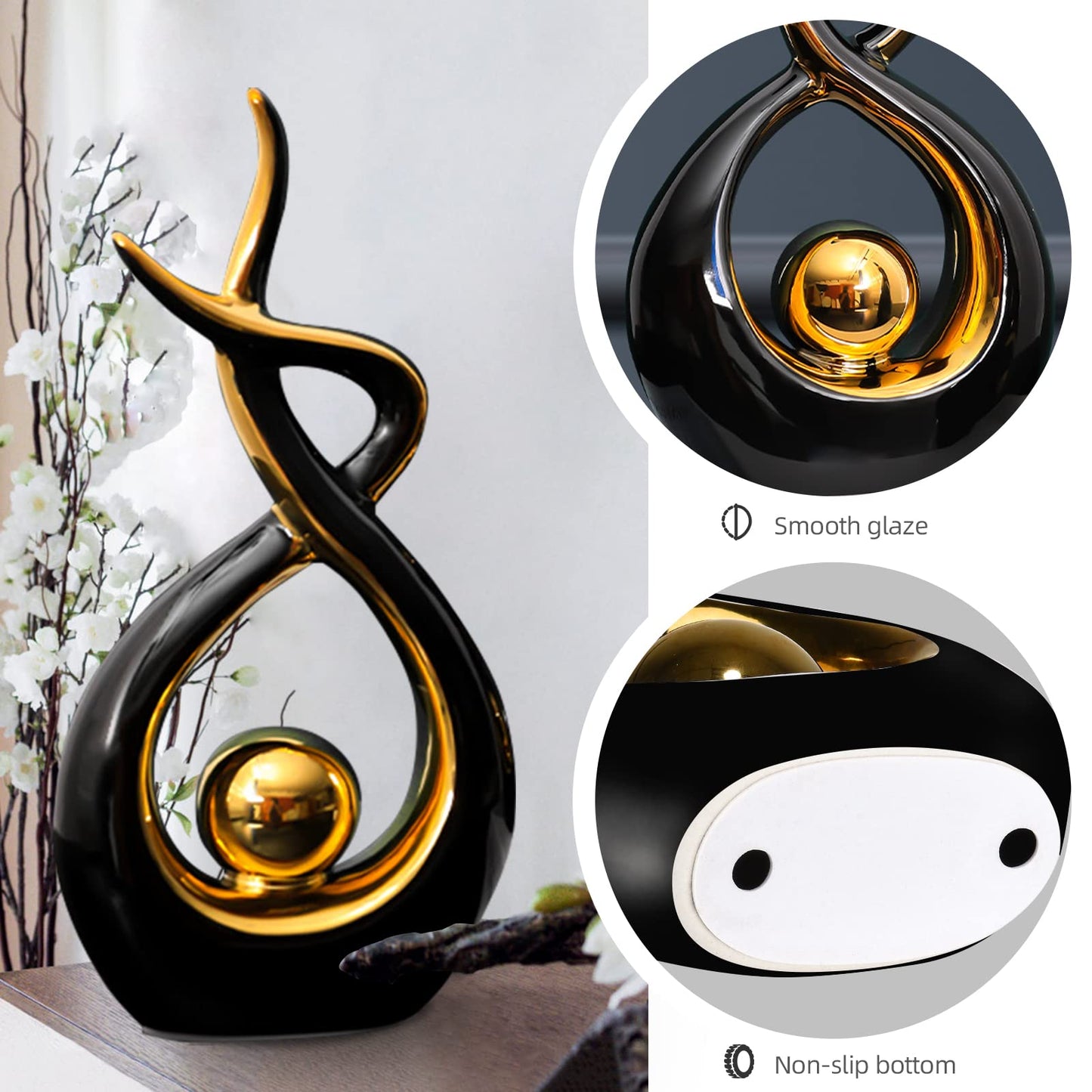 Ceramic decorative object, modern sculptures abstract decor, living room modern decoration abstract craft for decoration bedroom table decoration office sculpture apartments and statues (black)