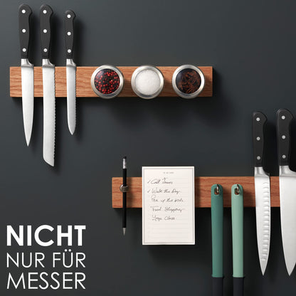LARHN oak wood magnetic knife strip with extra strong magnet - 40 cm - wooden magnetic knife holder for utensils and tools - knives not included