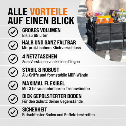 Monzana® Trunk Organizer Cover 68L Insulation Aluminum Handles Dividers Waterproof Foldable MDF Walls Non-Slip Trunk Bag Cooler Bag Folding Box