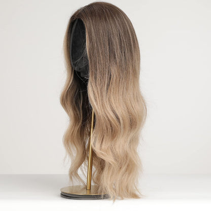 Haircube long wigs for women, center parting, dark roots.