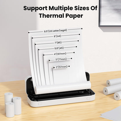 ByteCintia Mobile Printer Bluetooth Thermal Printer A4, Portable Inkless Printer with Android & iOS for Mobile & Laptop, Supports 210x297mm A4 Thermal Paper, D80 White