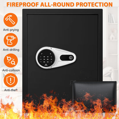 57L Large Touch Screen Safe, Fireproof Waterproof, with Combination Lock and Silent Mode, for Cash Valuables Documents