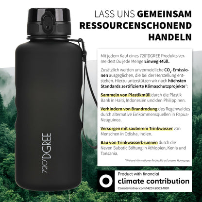 720°DGREE water bottle 2l "uberBottle" with detachable loop + motivation scale, sieve - leak-proof, lightweight, BPA-free - Tritan sports bottle - water bottle for university, job, sports, fitness studio, gym.
