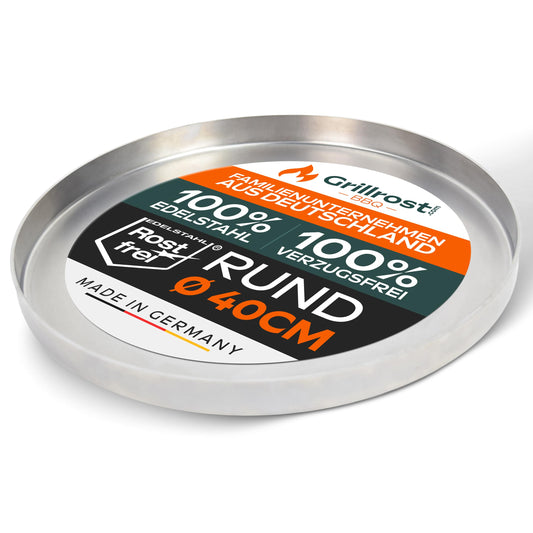 Stainless steel grill plate - Plancha Round 40cm - Solid stainless steel for charcoal and gas grills
