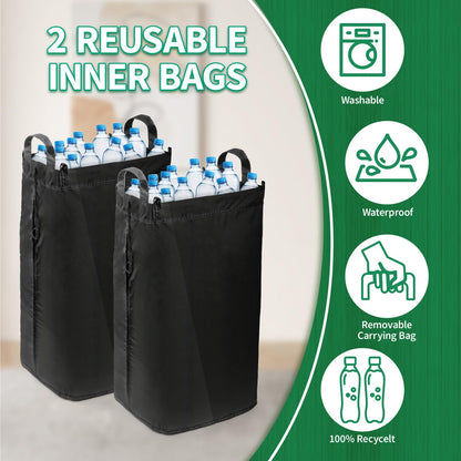 MOWETOO 110L deposit bottle collection container with lid & 2 detachable carrying bags, large deposit bottle storage, container for empty bottles & used glass storage, kitchen pantry bottle bag.