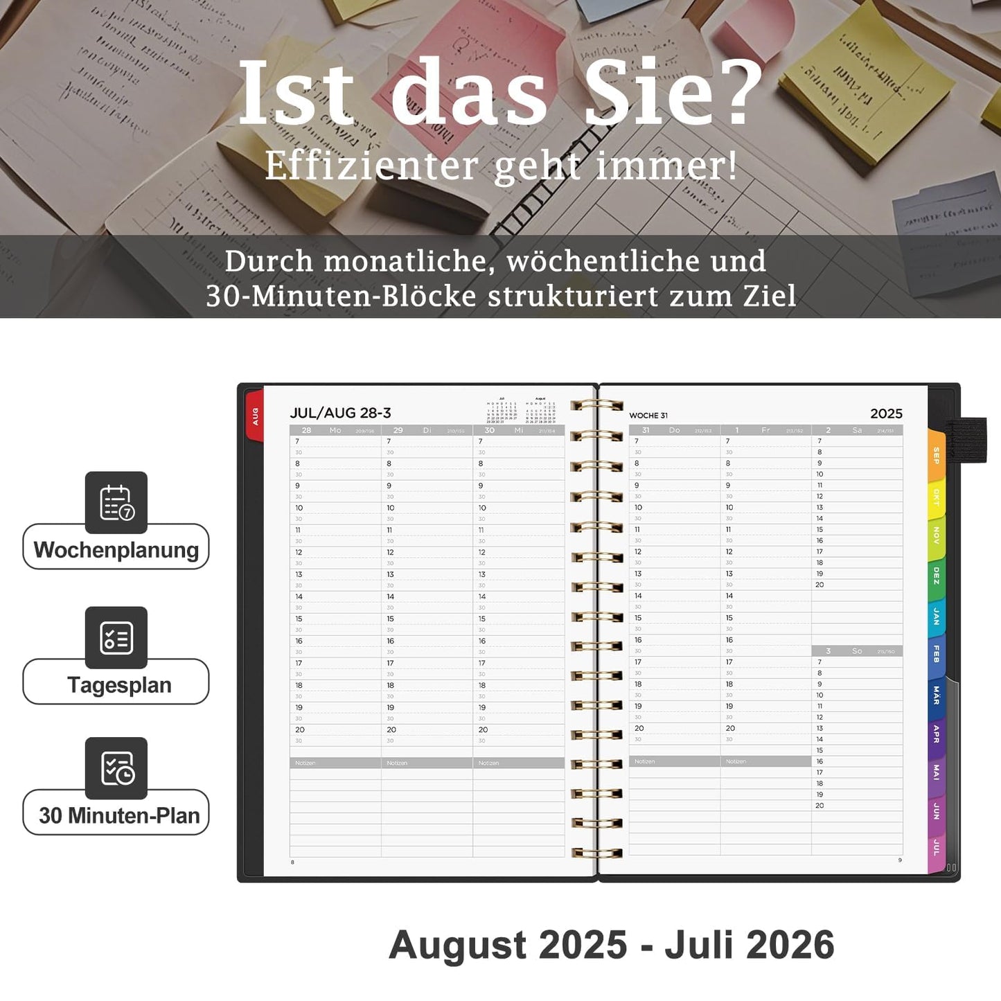 EMSHOI Calendar 2025 2026, Appointment Calendar 2025, Weekly Planner A5 with 30-minute intervals, School Planner Notebook for August 2025 to July 2026 - Black