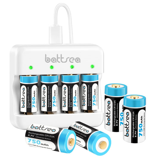 Battsea 123A rechargeable lithium battery 8 pack 750mAh with quick charger 123 for Compatible with Arlo camera VMC3030 VMK3200 VMS3330 VMS3330 VMS3330 flashlights microphone smoke detector