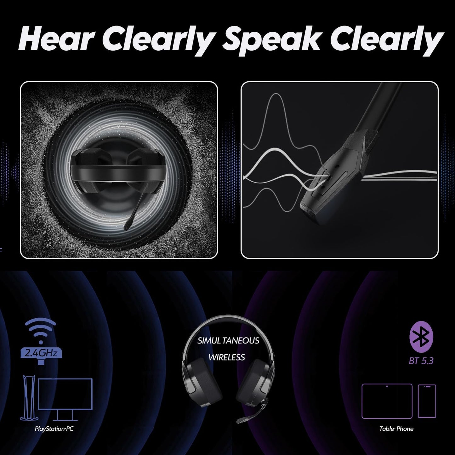 NUBWO G06 Dual Wireless Gaming Headset with microphone for PS5, PS4, PC, Mobile: 2.4 GHz Wireless + Bluetooth - 100 hours - 50mm driver - Orange