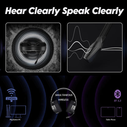 NUBWO G06 Dual Wireless Gaming Headset with microphone for PS5, PS4, PC, Mobile: 2.4 GHz Wireless + Bluetooth - 100 hours - 50mm driver - Orange