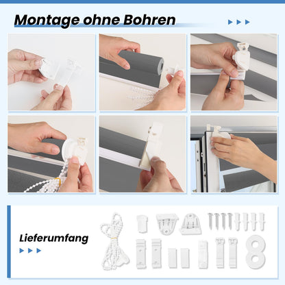 Double roller blind clamp-fix without drilling anthracite B80 x H120cm (fabric width 75cm) Duo roller blinds for windows without drilling clamp roller blind zebra roller blind side-pull roller blind with child safety window blinds for indoors