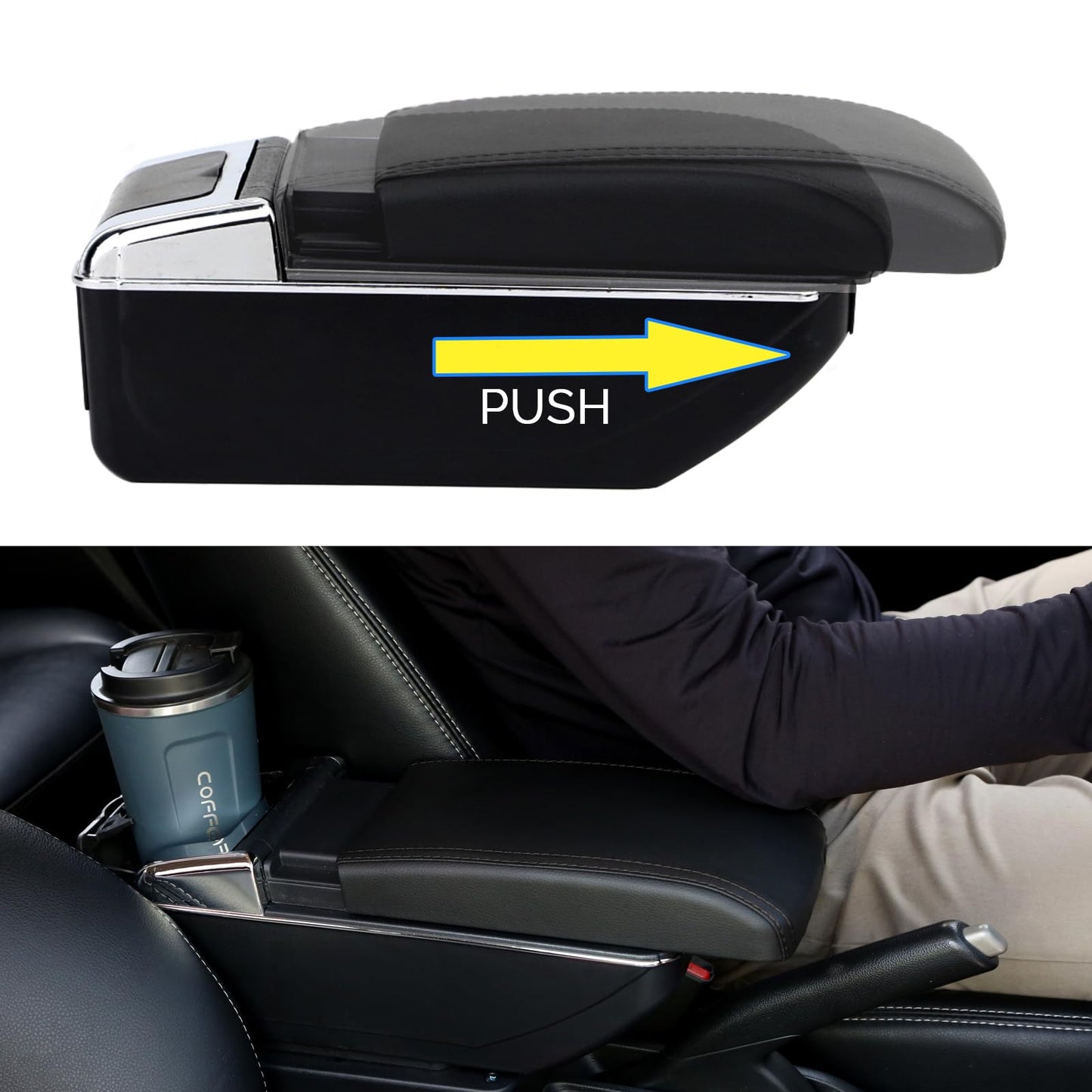 YJYWZH armrest compatible with Fiat 500 center console storage box Rotatable with drink holder Double layer retrofit parts