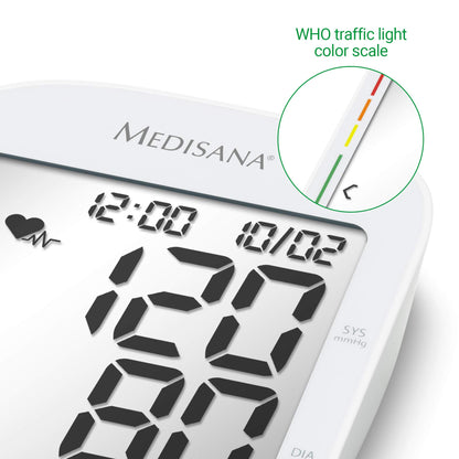 medisana BU 535 Voice upper arm blood pressure monitor with voice output, blood pressure and pulse measurement with memory function, traffic light scale, blood pressure cuff with detection of an irregular heartbeat.