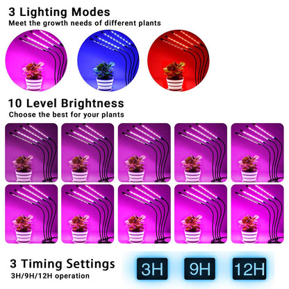 Niello Plant Lamp LED, Plant Light 80 LEDs Growth Lamp Growing light Full Spectrum with 10 Levels, 3 Modes, 4 Heads Growth Lamp with Timer for Gardening