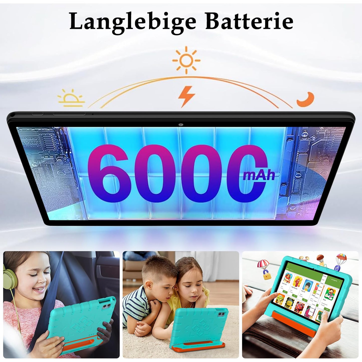 ZIOVO Kids Tablet 10-inch Android 14 with 20GB RAM + 128GB ROM (TF 1TB), WiFi 6, Octa-Core, Widevine L1, Parental Control, 6000mAh, BT 5.0, GMS Certified Kids Tablet with Eva Case - Green