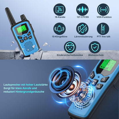 Walkie Talkie 3 piece set for kids, rechargeable, Rabigala walkie talkies with 5km long range for adults, Li-ion battery, VOX hands-free function, LED flashlight, LCD
