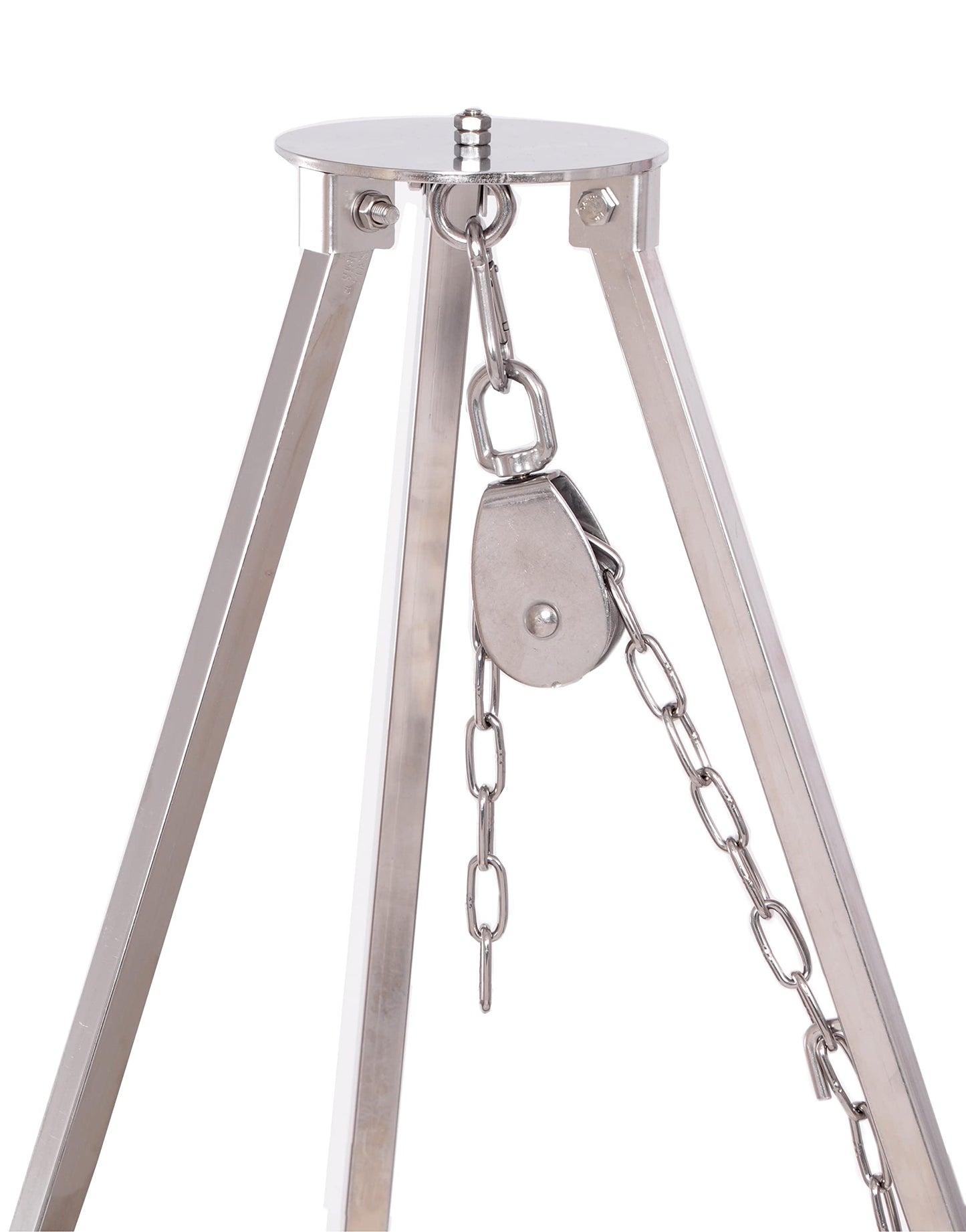 Massive tripod 2.00 m made of 304 stainless steel for swivel grill, goulash kettle, chain height adjustment, non-slip protection