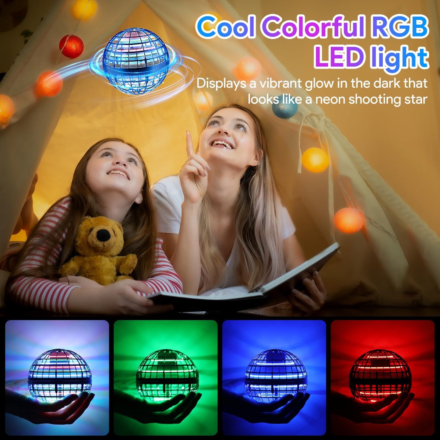 ANOEPUY Flying Ball, Flying Orbi Ball for Kids, Magical Hover Ball with RGB Light, Flying Toy for Boys Girls Gifts 6-12 Years Old (Blue)