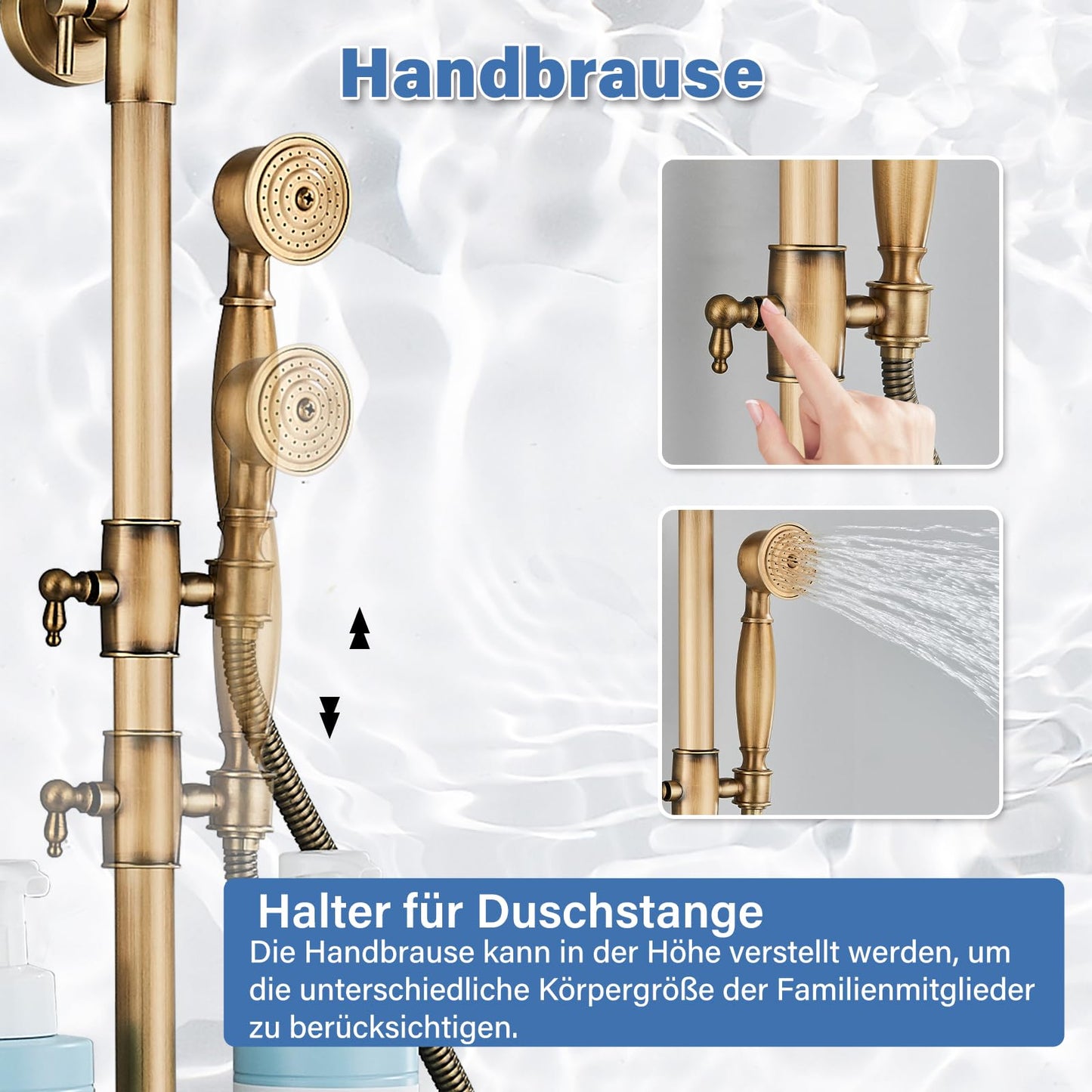 Rozin Brass Antique Shower Faucet with Hand Shower Faucet 8 Inch Shower Head Rain Shower Head Rain Shower with Storage Shelf